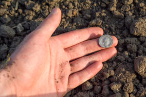 Ancient Roman silver coin showing the portrait of the emperor Ancient Roman silver coin showing the portrait of the emperor
